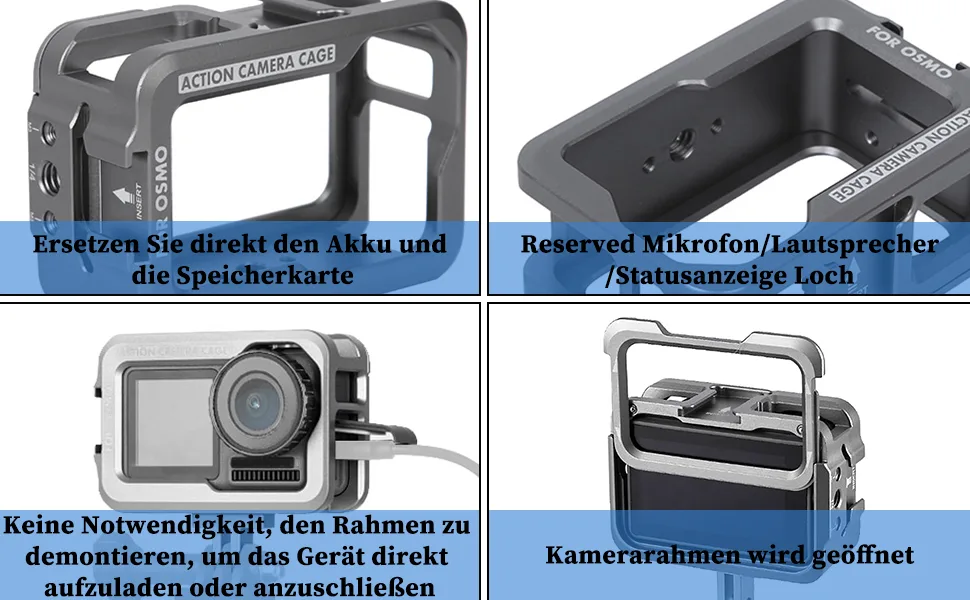 GAESHOW Aluminum Camera Action Camera Protective Cage Vlog Extension Frame for DJI Osmo Action Motion Camera Cage (A) - Aluminiumkamera Action Camera Schutzkäfig Vlog Verlängerungsrahmen