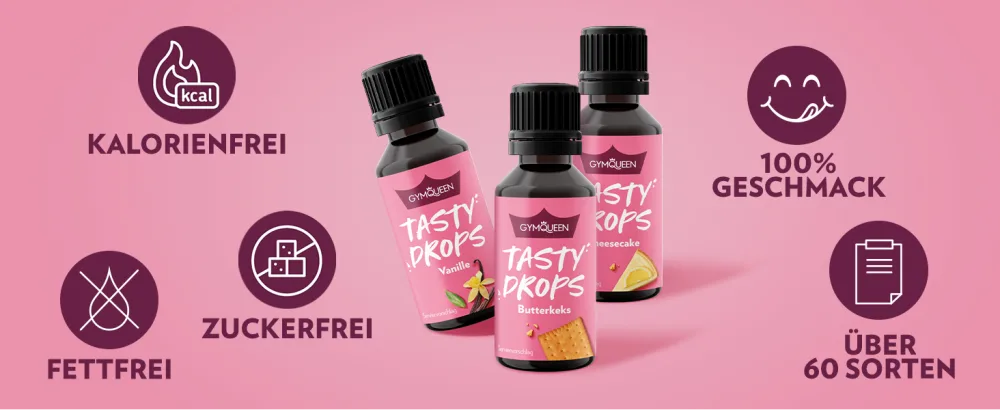 GymQueen Tasty Drops Raspberry 3x30ml Flavour Drops without calories Raspberry 30 ml (pack of 3) - GymQueen Tasty Drops Teaser