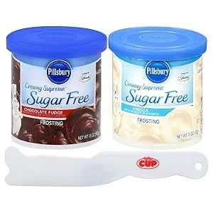 Pillsbury Sugar-Free Frosting Bundle, Chocolate and Vanilla (Pack of 2) with By The Cup Frosting Spreader - product square