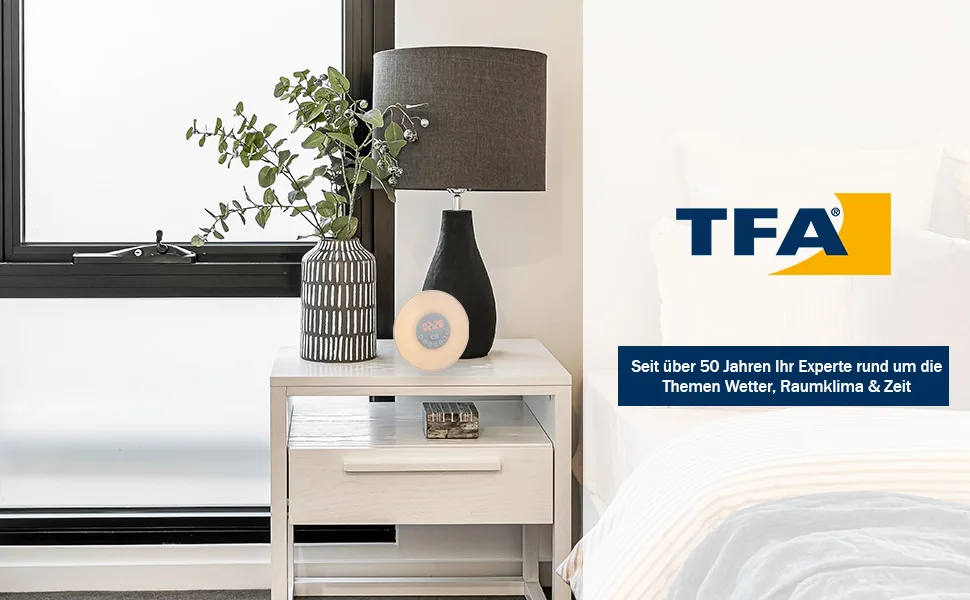 TFA Dostmann daylight alarm Wake Up Light 60.2019.02 light alarm clock with sunrise FM radio 6 wake-up tones slumber function white plastic 170 mm - wake up light lichtwecker tfa dostmann radiowecker mit fm radio