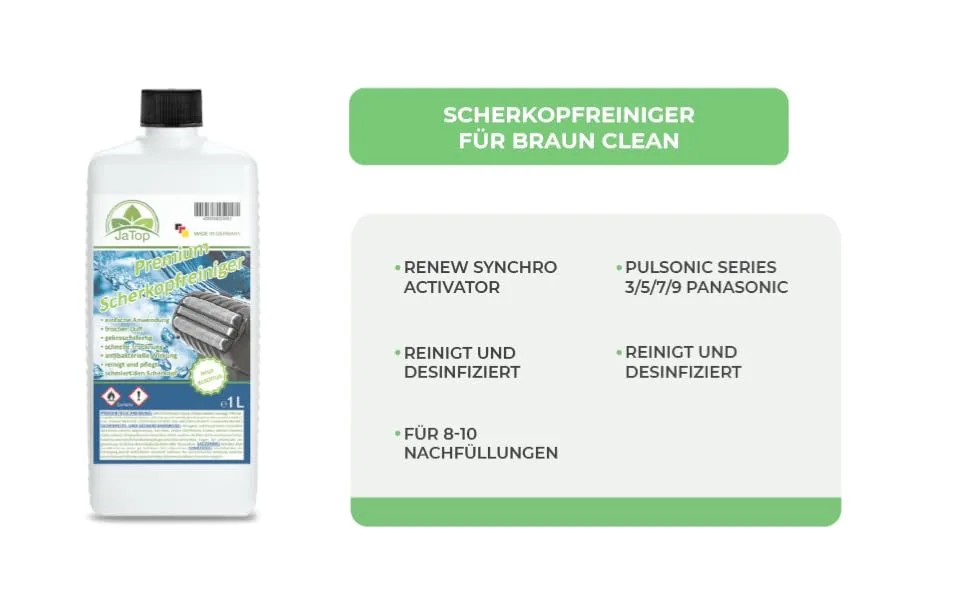JATOP SCHUNDER SPORT PLUTION 1L Pro bottle - Suitable for refilling Braun Clean & Renew Synchro Activator & Pulsonic Series 3/5/7/9 Panasonic - Made in DE - B00SQ5S9TU