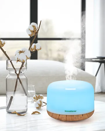InnoGear Essential Oil Diffuser, Upgraded Diffusers for Essential Oils Aromatherapy Diffuser Cool Mist Humidifier with 7 Colors Lights 2 Mist Mode Waterless Auto Off for Home Office Room, Bronze - diffuser