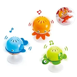Hape E0331 - Penguin tumbler with sound blue from 6 months & E0330 Suction cup rattle set bundle with suction cup rattle set - Fetched from B071WSC9RT.