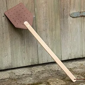 SIDCO fly swatter leather fly killer lo leather strap wooden swatter XXL swatter 1 piece - Fliegenklatsche