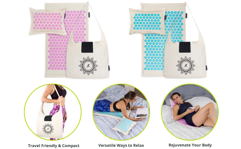 ProsourceFit Acupressure Mat and Pillow Set for Back/Neck Pain Relief and Muscle Relaxation Natural Royal Lilac - acupuncture treatment, sciatic nerve treatment, yantra mat, shakti mat, acupressure, acupuncture,