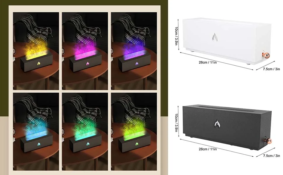 Aroma diffuser 3D fireplace optics room fragrance large spray diffuser with fragrance reinforcement function air diffuser selection of several modes for children at home white/opulent garden - 1 x câble USB