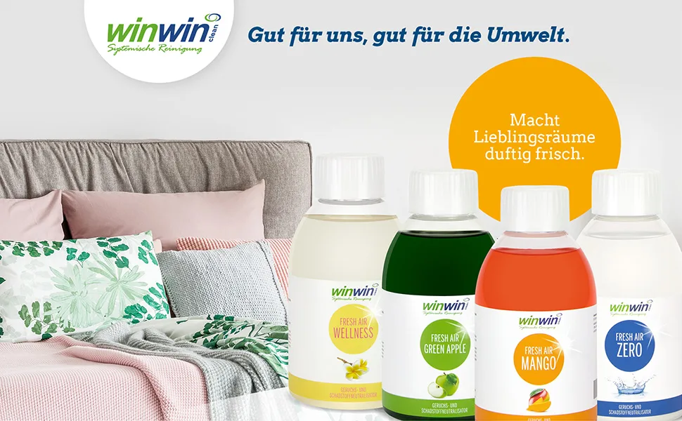Winwin Clean Systemic Cleaning - 4 Set 4 x 250ml I Fresh Air Air purification concentrate I Wellness I Green Apple I Mango I Zero Mango 250 ml (4 Pack) - winwinCLEAN, Fresh Air, Green Apple, Luftreinigungskonzentrat, Geruchsneutralisator