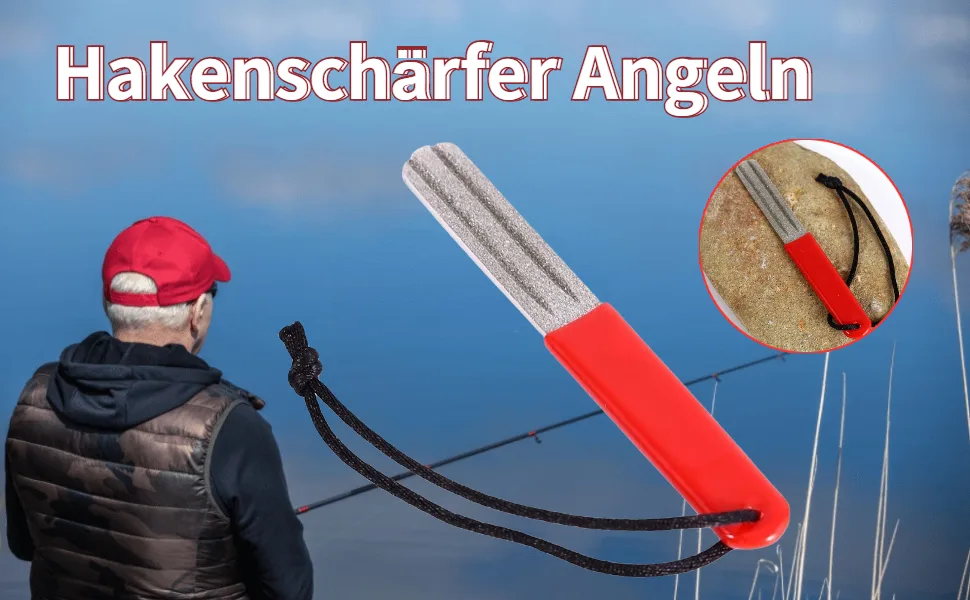 VGEBY Fishing Hook Sharpener Fish Hook Sharpener Fish Hook Sharpening File Tool Accessory with Hanging Rope for Outdoor Fishing (Red) - hakenschärfer
