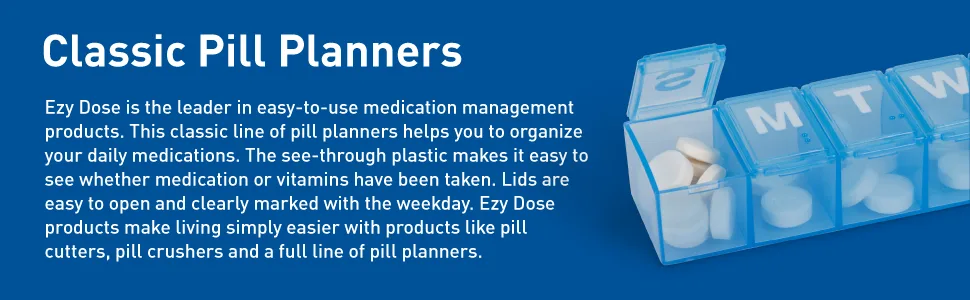 EZY DOSE Weekly (7-Day) Pill Organizer, Vitamin Case, and Medicine Box, Small Compartments, Blue (67005BL) Blue Small - aplus ezy dose pill planner
