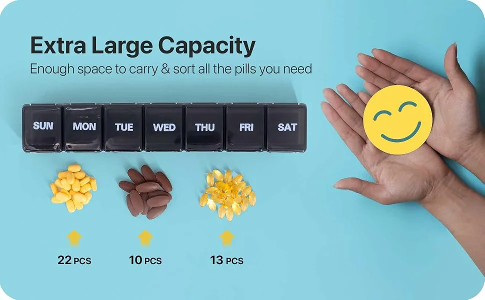 Extra Large Pill Organizer, Sukuos Weekly Pill Box, Pill Case, Medicine Organizer for Vitamins, Fish Oils or Supplements Purple - product information 1