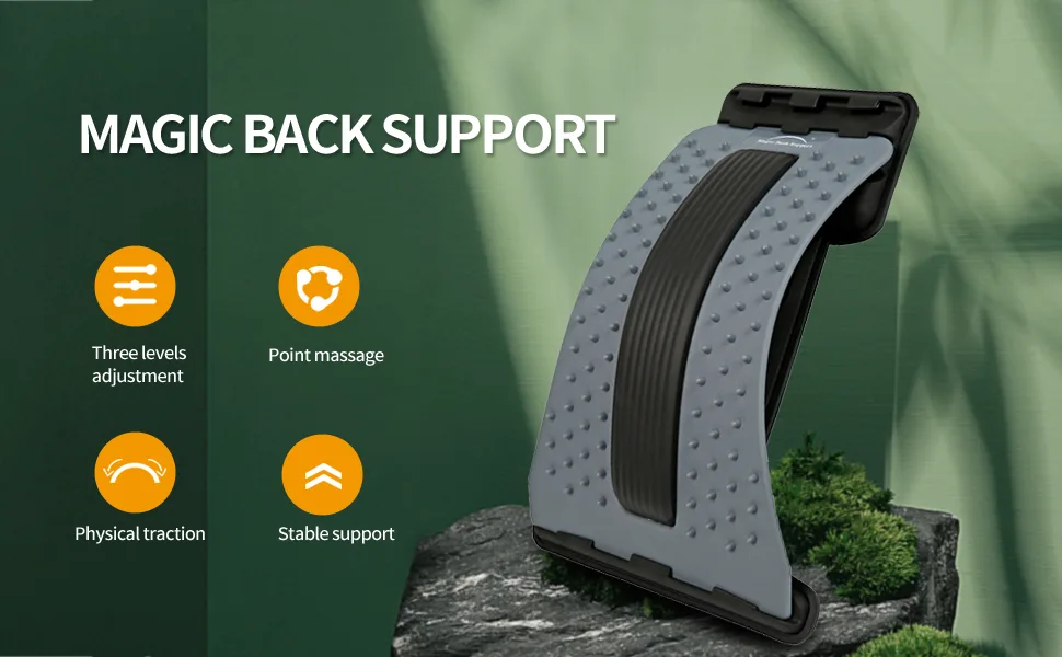 Back Stretching Device,Back Cracker Massager for Bed & Chair & Car,Multi-Level Lumbar Support Stretcher Spinal, Lower and Upper Muscle Pain Relief(Gray Black) - Magic back support