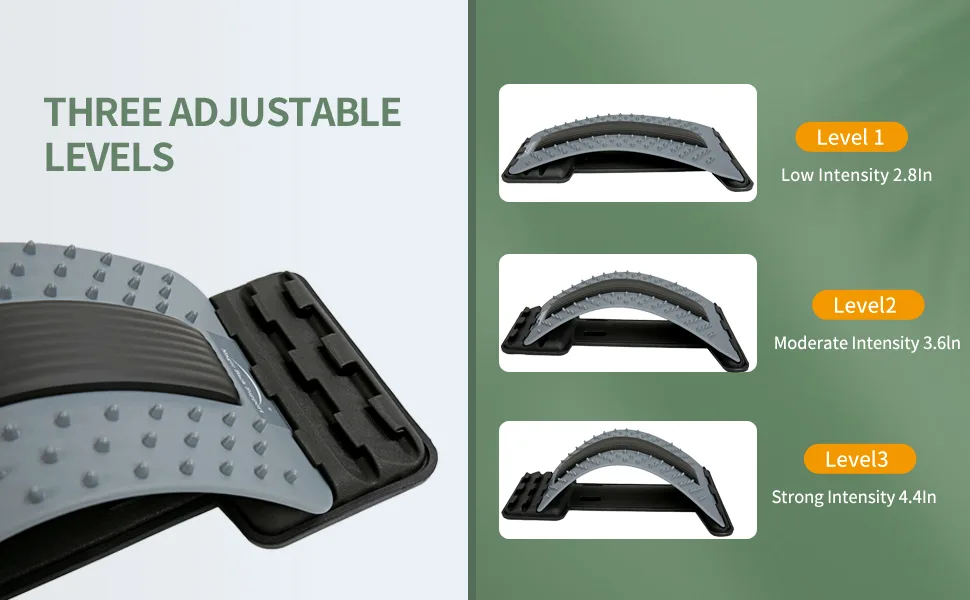 Back Stretching Device,Back Cracker Massager for Bed & Chair & Car,Multi-Level Lumbar Support Stretcher Spinal, Lower and Upper Muscle Pain Relief(Gray Black) - Three level Magic Back Support