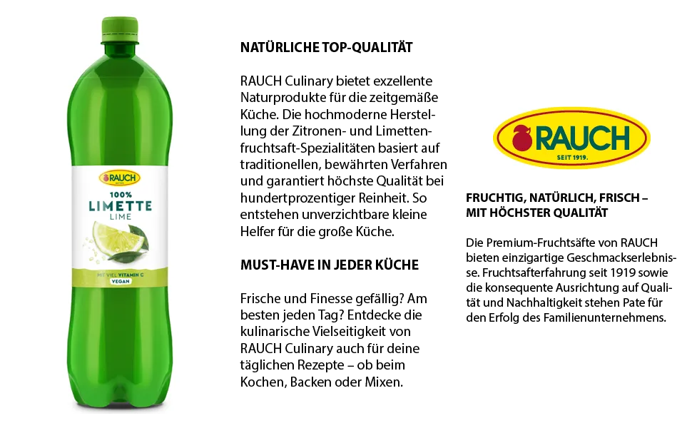 RAUCH Culinary Lime Juice 100% All-rounder for kitchen and bar 6 x 1.0 l disposable - Limettensaft