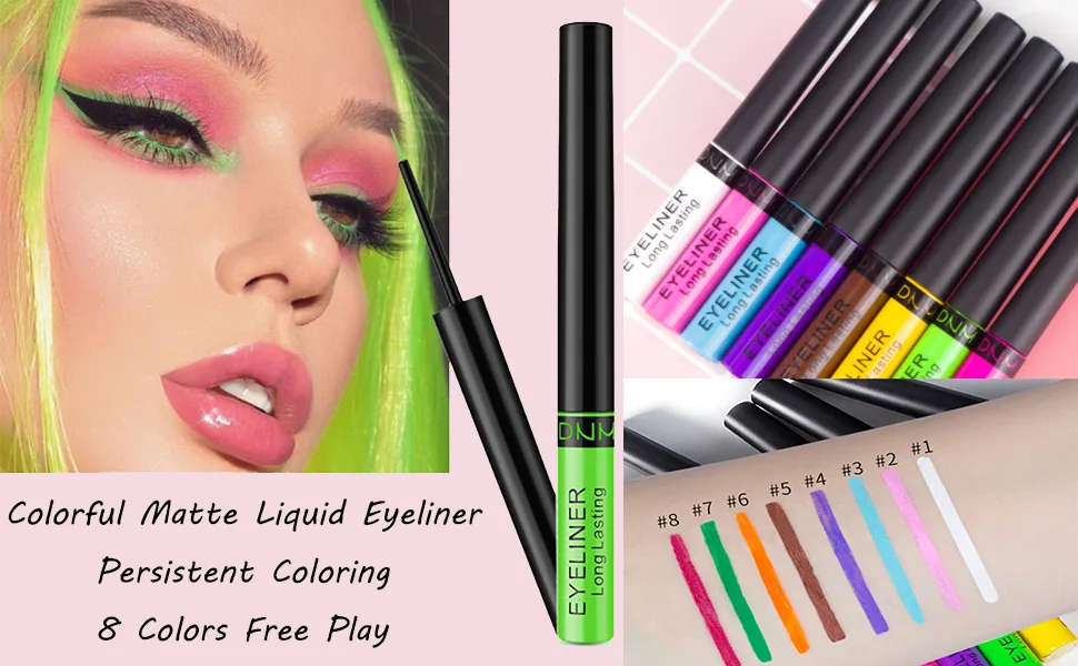 Allbestaye Colorful Matte Color Eyeliner Liquid Waterproof Blue Purple Green White Brown Makeup Eye Liner 03# - eyeliner