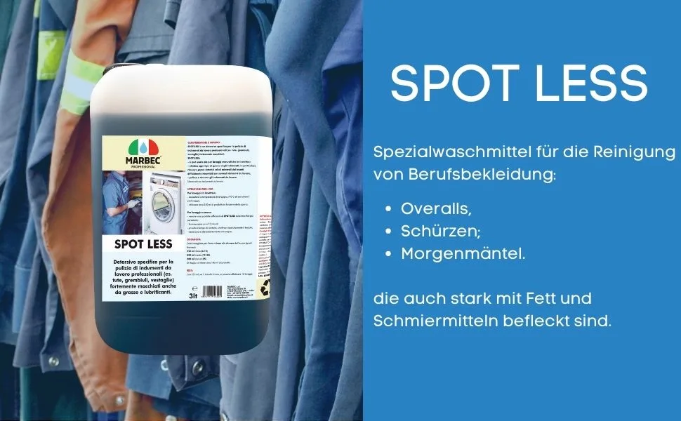 Marbec Spot Less 3LTX4STCK Special detergent for cleaning work clothing especially of work clothes dirty with fat and lubricating agents. - SPOT LESS A+
