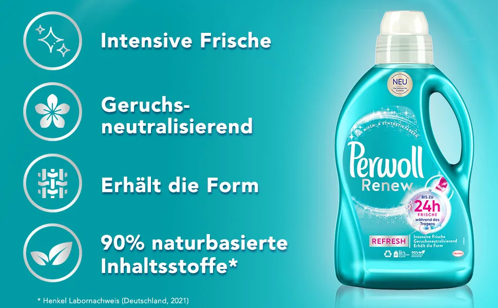 Perwoll Renew Refresh liquid detergent (4x24 washes) hygiene detergent for white and colored wash with odor-neutralizing formula for intensive fresh 1.44 l (4 Pack) - product information 2