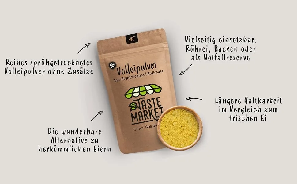 500 g SIZE SELECTION Whole egg powder | Scrambled eggs cooking baking | Egg substitute | Spray dried | Whole egg | TASTE MARKET | 500 g (1 pack) - Vollei Pulver Taste Market
