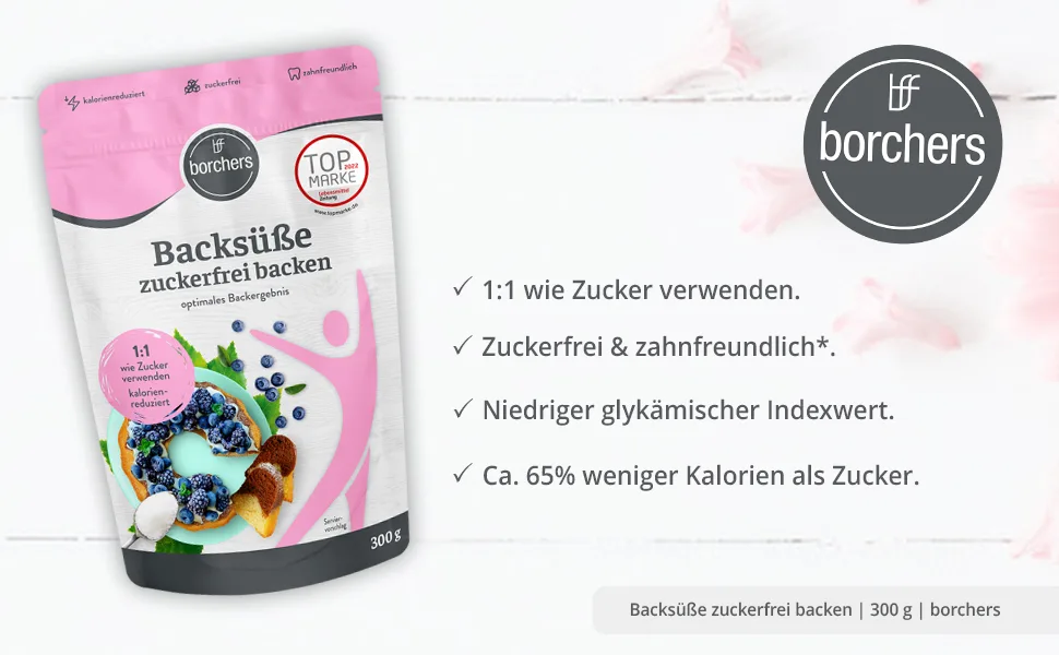 8x borchers baking sweetener - sugar-free baking 8x 300g | sugar-free | for baking | optimal baking results | 8x 300g bags - backsuesse-Header