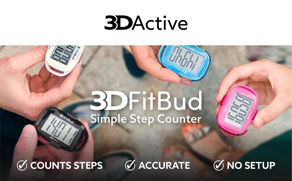 3DFitBud Simple Step Counter Walking 3D Pedometer with Clip and Lanyard, A420S Plum - 3DFitBud simple step counter counts steps, is accurate, and has no setup.