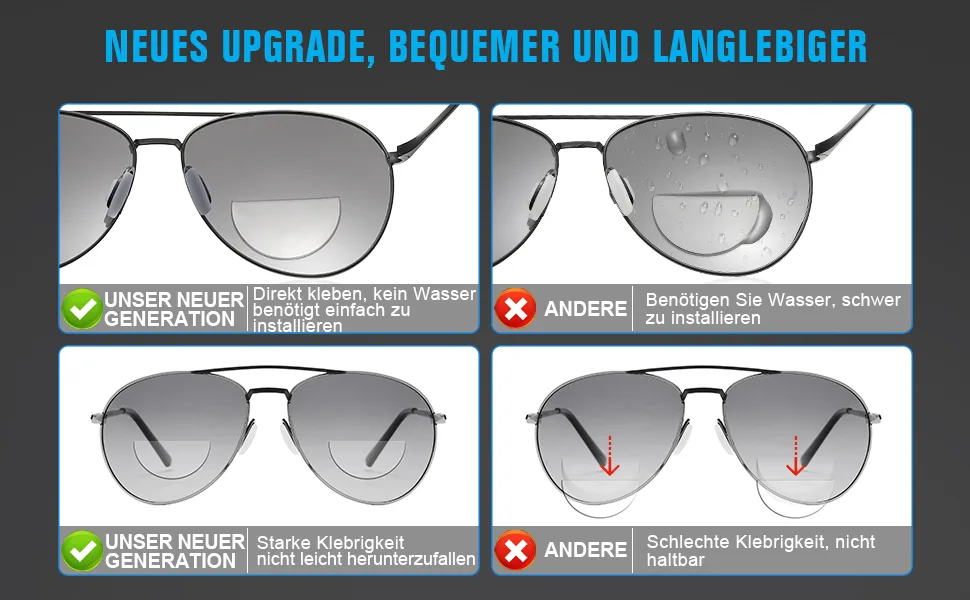 OKH 2 -pack stick on the reading glasses objectively reusable adhesive enlargement bifocal lenses for sunglasses safety industry Clear 2.0 x - product information 3