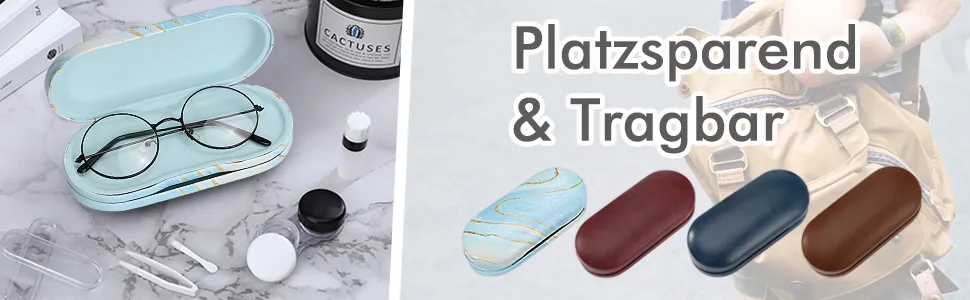 Moko glasses case double -sided glasses case with mirror wearable scratch -resistant double case for glasses should glasses reading glasses contact lenses marble light blue - Platzsparend
