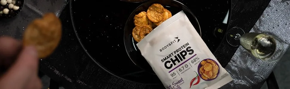 Body & Fit Smart Protein Chips - Protein Snack Soya and Potato Chips 12 Bags (Sour Cream & Onion) - Smart Protein Chips