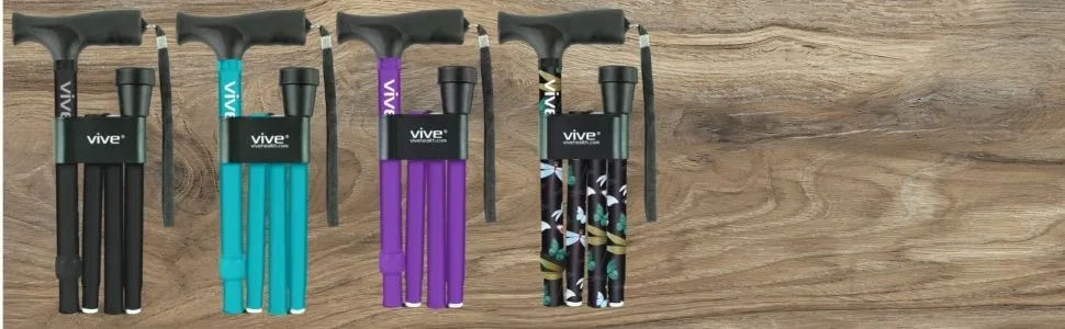 Vive Folding Cane - Foldable Walking Cane for Men, Women - Fold-up, Collapsible, Lightweight, Adjustable, Portable Hand Walking Stick - Balancing Mobility Aid - Sleek, Comfortable T Handles (Black) - Vive Folding Cane - Foldable Walking Cane for Men, Women - Fold-up, Collapsible, Lightweight