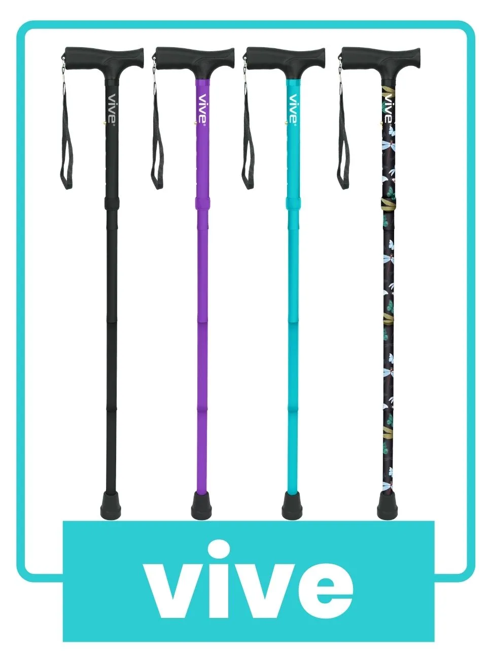Vive Folding Cane - Foldable Walking Cane for Men, Women - Fold-up, Collapsible, Lightweight, Adjustable, Portable Hand Walking Stick - Balancing Mobility Aid - Sleek, Comfortable T Handles (Black) - Vive Folding Cane - Foldable Walking Cane for Men, Women
