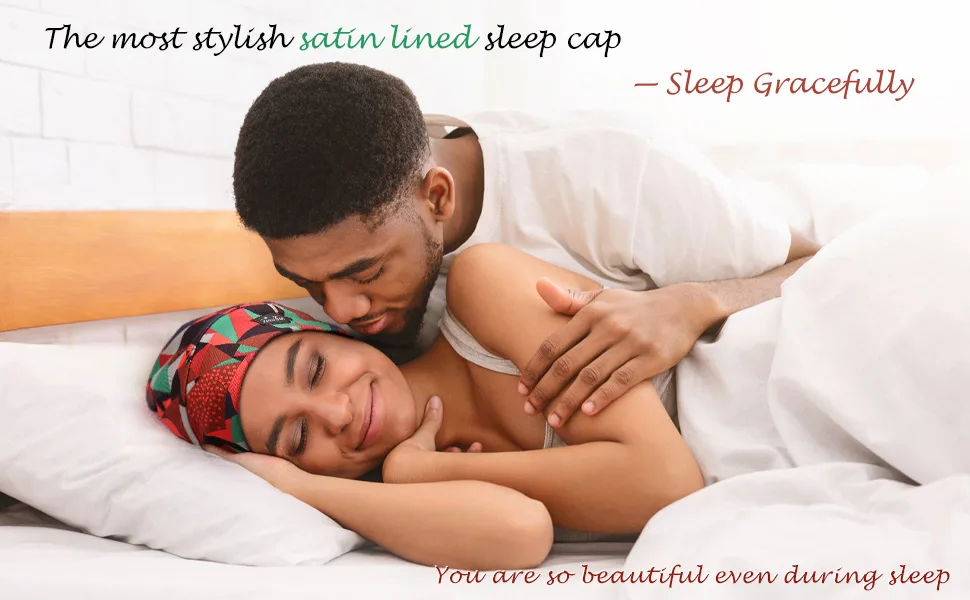 Adjustable Sleep Cap Satin Lined Extra Large Women's Curly Hair Day and Night Available One Size Black - Satin Bonnet for Women Satin Cap Black Women Curly Hair