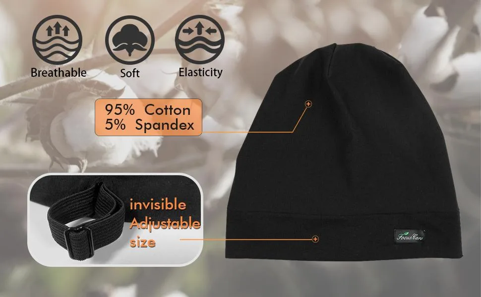 Adjustable Sleep Cap Satin Lined Extra Large Women's Curly Hair Day and Night Available One Size Black - schlafmütze