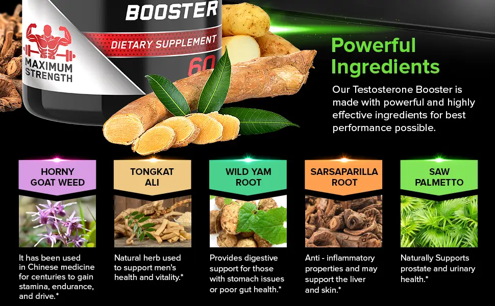 Testosterone Booster for Men - Test Booster for Stamina, Endurance & Strength - 60 Capsules - sports nutrition
