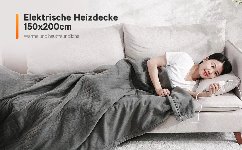 Curecure heating ceiling with automatic shutdown 200 x 150 cm flanel overload with 4 heating levels and 6h automatic switch -off quick and even heating for at home and gray office 150 x 200 cm - Heizdecke