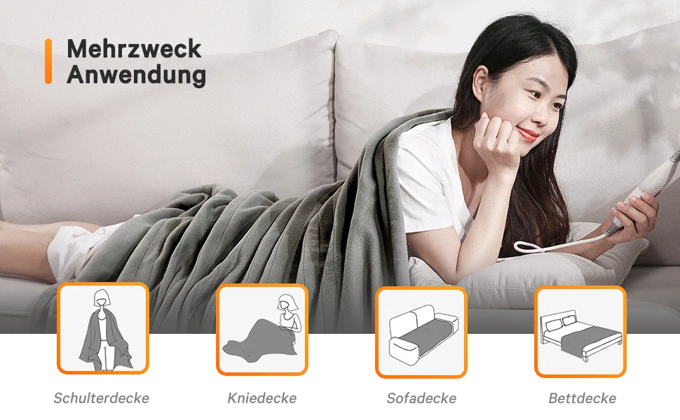 Curecure heating ceiling with automatic shutdown 200 x 150 cm flanel overload with 4 heating levels and 6h automatic switch -off quick and even heating for at home and gray office 150 x 200 cm - Heizdecke