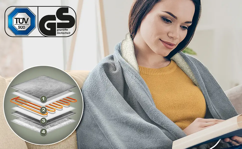 Sinnlein heating ceiling with automatic switch -off 160x120cm T V S d GS checked |Electric thermal blanket with 9 temperature levels |Cuddly blanket bed sofa |Ceiling electrically with timer digital display 160x120cm beige - Heizdecke