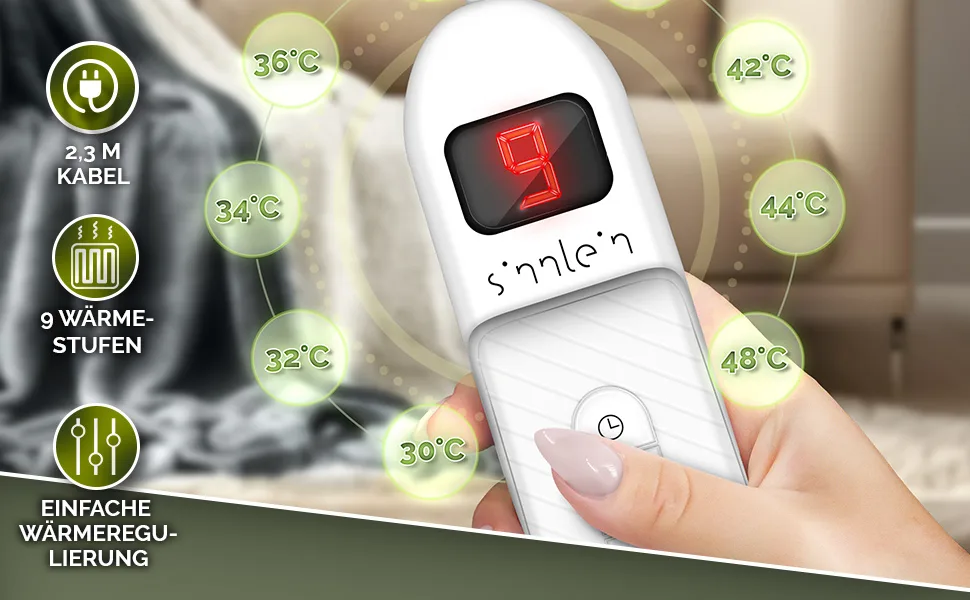 Sinnlein heating ceiling with automatic switch -off 160x120cm T V S d GS checked |Electric thermal blanket with 9 temperature levels |Cuddly blanket bed sofa |Ceiling electrically with timer digital display 160x120cm beige - Heizdecke
