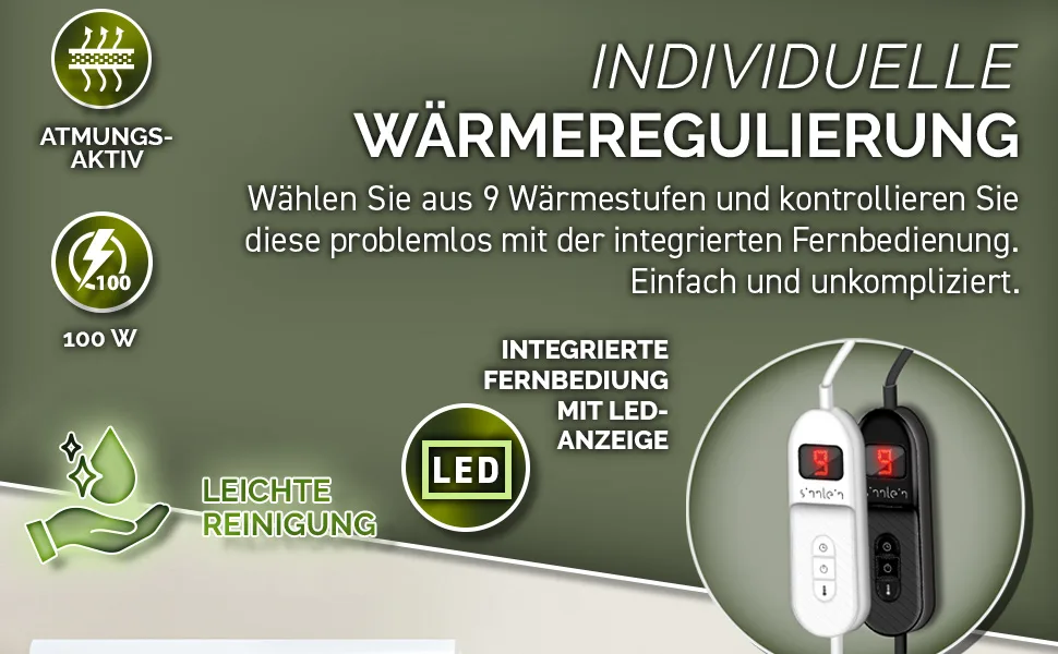 Sinnlein heating ceiling with automatic switch -off 180x130cm T V S d GS checked |Electric thermal blanket with 9 temperature levels |Cuddly blanket bed sofa |Ceiling electrically with timer digital display 180x130cm dark gray - Heizdecke