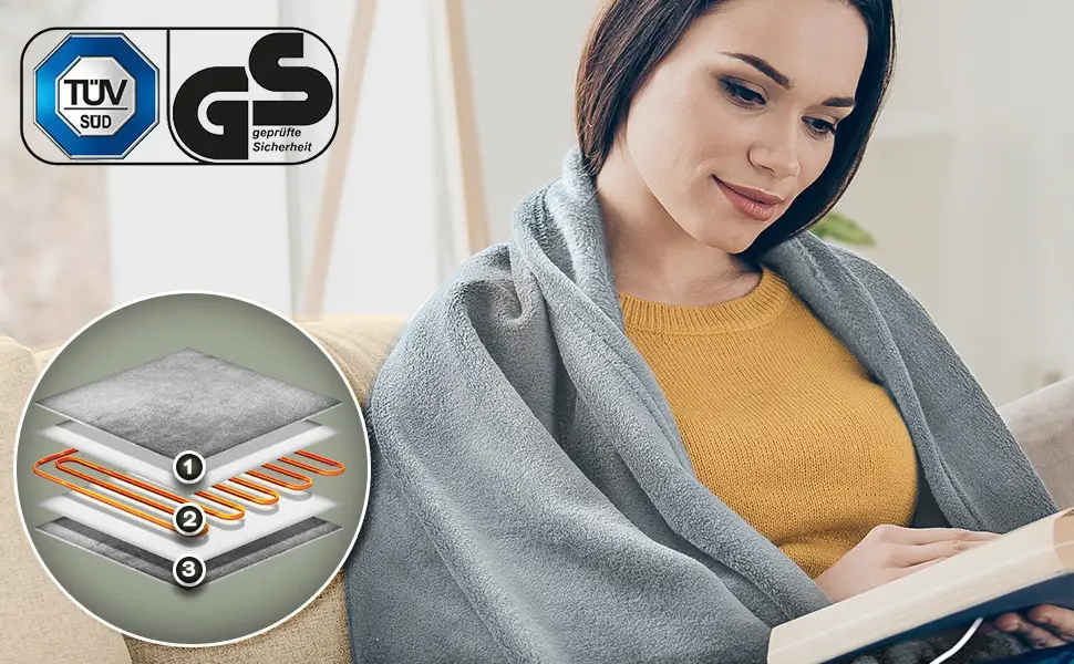 Sinnlein heating ceiling from Pl sch 180x130cm T V S d GS checked |Electrical thermal ceiling with automatic switch -off |Cuddly blanket |Timer function |9 temperature levels |Washable up to 40 C |Digital display 180 x 130 cm light gray - Heizdecke