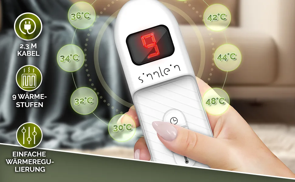 Sinnlein heating ceiling from Pl sch 180x130cm T V S d GS checked |Electrical thermal ceiling with automatic switch -off |Cuddly blanket |Timer function |9 temperature levels |Washable up to 40 C |Digital display 180 x 130 cm light gray - Heizdecke