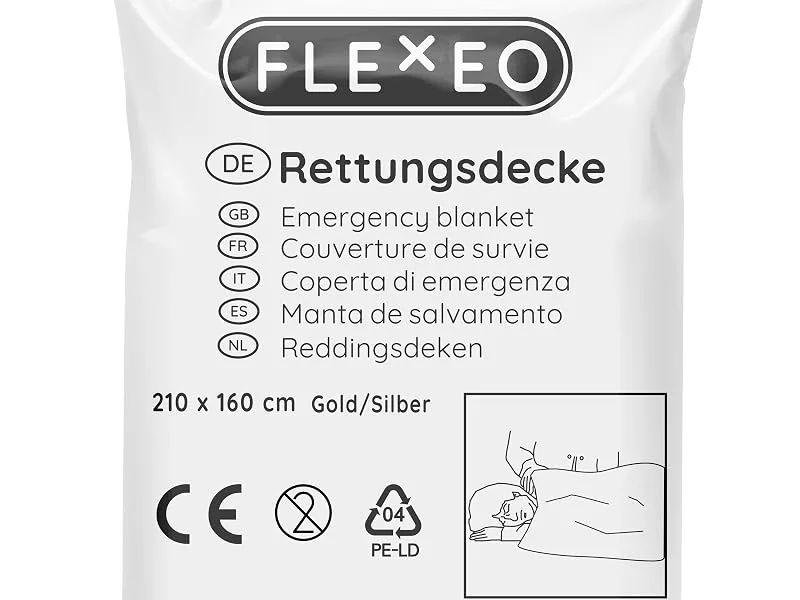 Flexeo 20x rescue ceiling gold silver - 210cm x 160cm - rescue film - emergency - first aid ceiling - emergency ceiling - emergency blanket - Emergency blank - gold foil - silver foil - Rettungsdecke