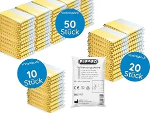Flexeo 20x rescue ceiling gold silver - 210cm x 160cm - rescue film - emergency - first aid ceiling - emergency ceiling - emergency blanket - Emergency blank - gold foil - silver foil - Rettungsdecke