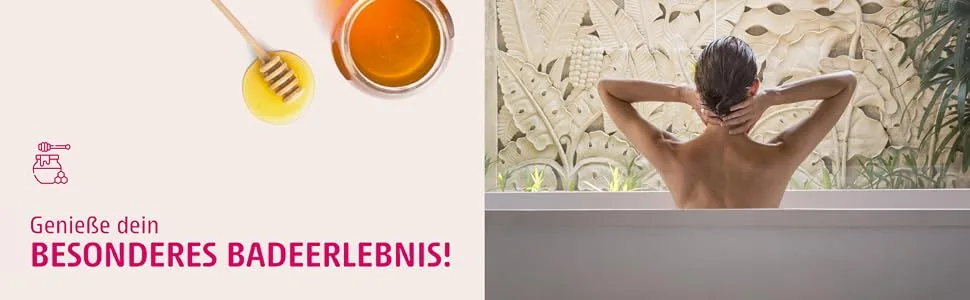 Dresden Essence Bathing honey mystical magic 350 ml |has a calming and harmonizing effectSurprise for Mother's Day gift set for the woman - Banner Badeerlebnis