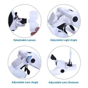 YOCTOSUN Magnifying Glasses with Light, Head Mount Magnifier with 5 Lenses, Headband, Storage Case, Hands Free LED Lighted Head Magnifying Visor for Close Work Hobby Crafts Led Head Magnifier with Storage Case - Adjustable Magnifying Glasses
