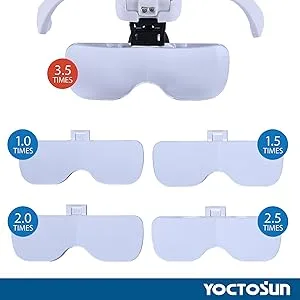 YOCTOSUN Magnifying Glasses with Light, Head Mount Magnifier with 5 Lenses, Headband, Storage Case, Hands Free LED Lighted Head Magnifying Visor for Close Work Hobby Crafts Led Head Magnifier with Storage Case - Interchangeable magnifying lenses