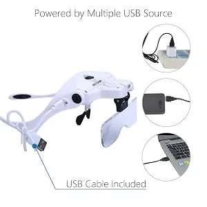 YOCTOSUN Magnifying Glasses with Light, Head Mount Magnifier with 5 Lenses, Headband, Storage Case, Hands Free LED Lighted Head Magnifying Visor for Close Work Hobby Crafts Led Head Magnifier with Storage Case - Rechargeable Magnifying Glass