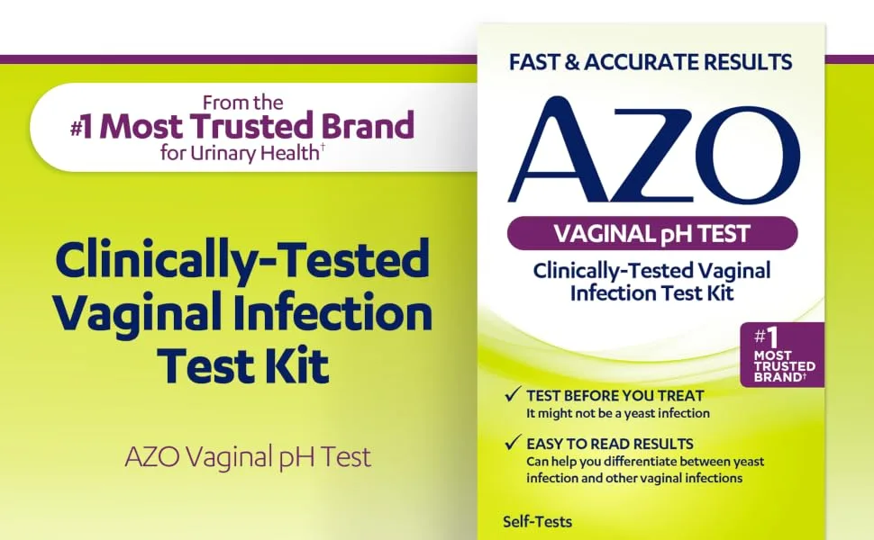 AZO Vaginal pH Test Kit, Clinically-Tested Vaginal Infection Test Kit, Fast & Accurate Results, from The #1 Most Trusted Brand, 2 Self-Tests - pH Test Strips