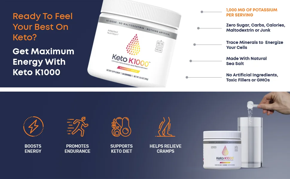 Keto K1000 Electrolyte Powder | Hydration Supplement Drink Mix | 50 Servings | Boost Energy & Beat Leg Cramps | No Maltodextrin or Sugar | Raspberry Lemon - Potassium, Magnesium, K1000, Non-GMO, No Sugar, Low Carb, Paleo, CrossFit, Clean, Natural, Hydration