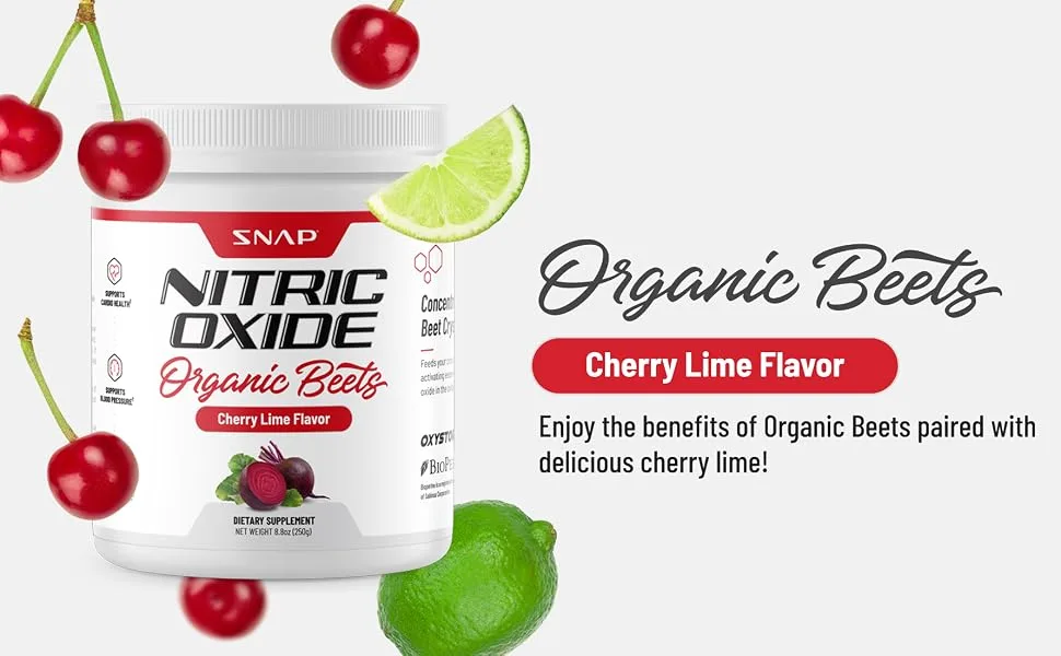 Beet Root Powder Organic - Nitric Oxide Beets by Snap Supplements - Supports Blood Pressure and Circulation Superfood, Muscle & Heart Health, 250g (30 Serving) (Cherry Lime) - Organic Beets Cherry Lime Flavor