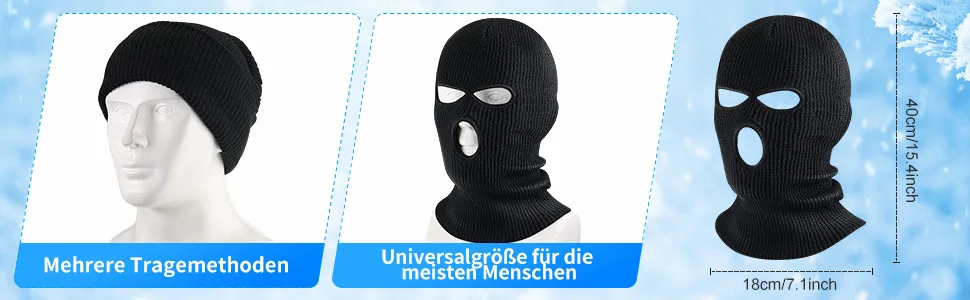 BBTO Knitted Balaclava with 3 Holes Full Face Cover Winter Full Face Balaclava One Size Black - product information 2