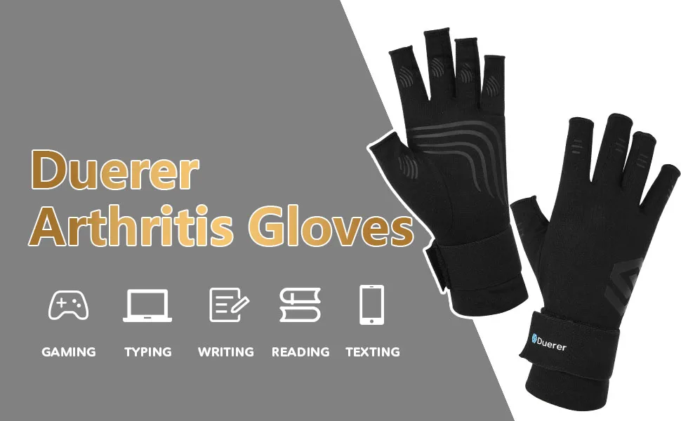 Duerer arthritis compression gloves with straps ladies men for RSI carpal tunnel rheumatism tendonal inflammation hand pain hand support fingerless gloves for computer black s - product information 1