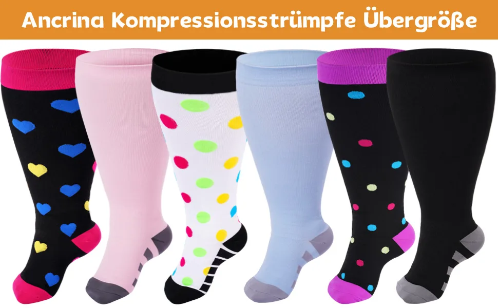 Ancrina Plus Size Compression Socks for Women & Men Compression Socks for Sports Running Air Travel Cycling 5XL-6XL Pink - Ancrina Kompressionsstriimpfe UbergröBe